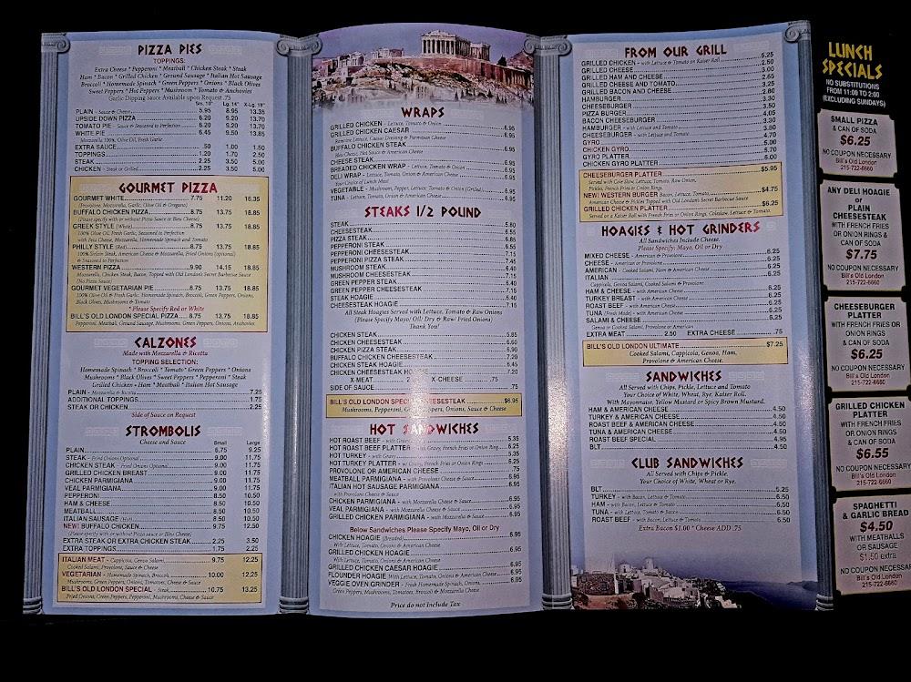 Bill's Old London Pizza Menu image 3