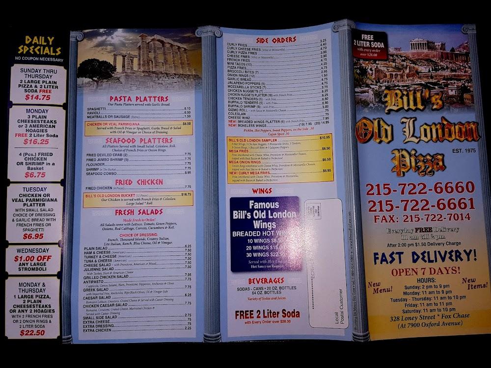 Bill's Old London Pizza Menu image 4